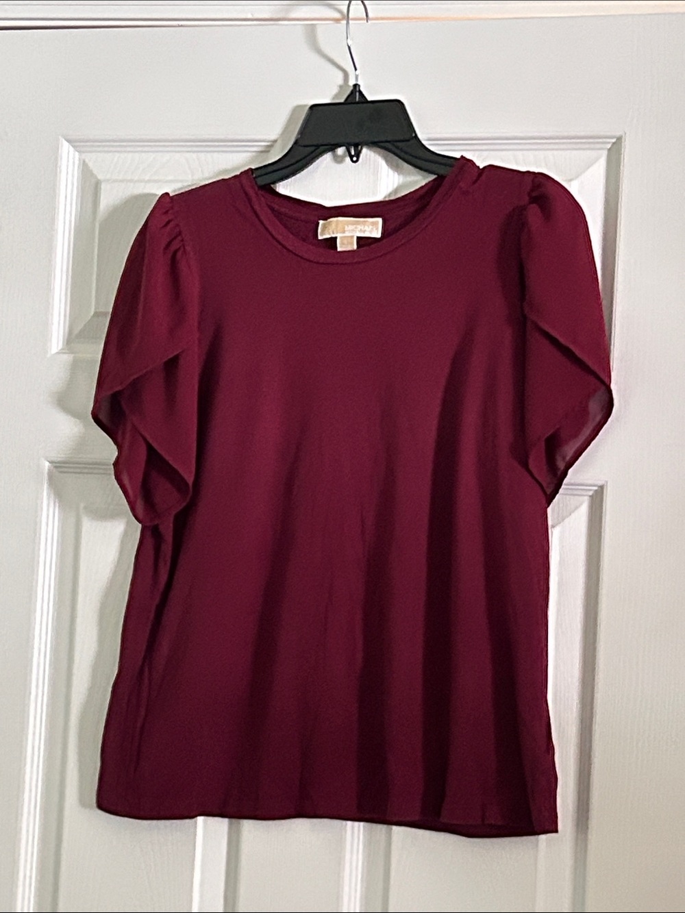 Michael Kors Burgundy Puff Sleeve Short-Sleeve Top